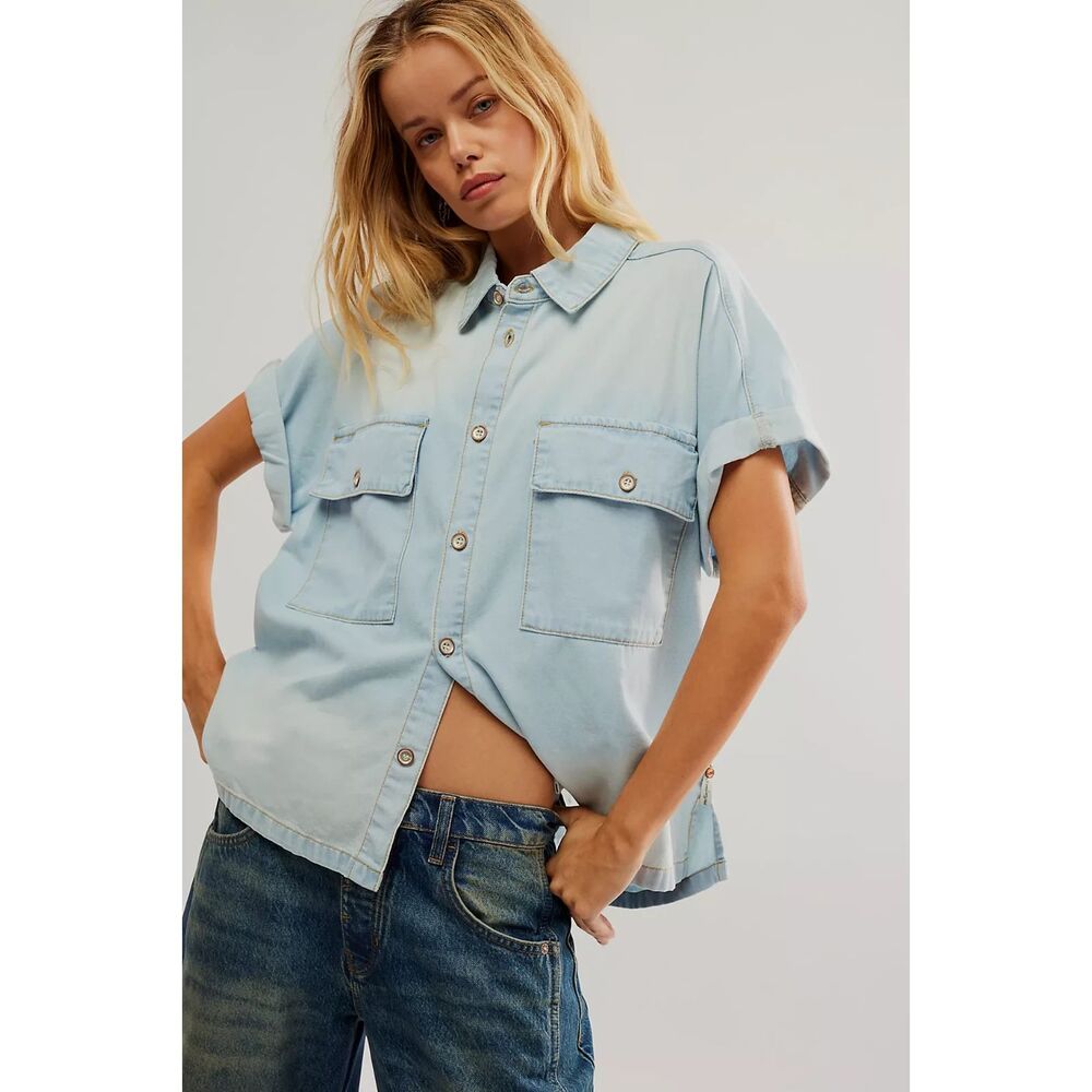 NWT Free People OneTeaspoon Classic Blue Boxy Denim Shirt Women's Size M